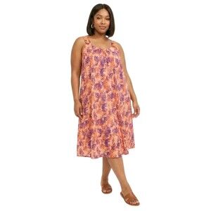 A. Richards VTG Aughts Y2K Sun Dress Peach Pink Floral Wooden Buttons Womens 5X